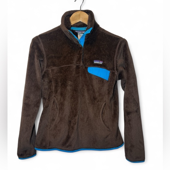 Patagonia Re-Tool Snap-T Fleece Mock Neck‎ Soft Pullover Women Brown Blue Small - Picture 1 of 5